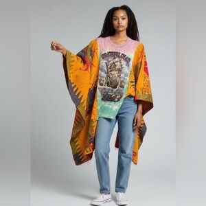GRATEFUL DEAD Handmade Upcycled Poncho-Style Top Granny D Originals